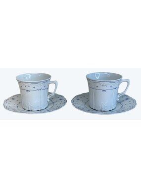 2 Tirschenreuth Bavaria Baronesse Blue Fleur De Lis Cup & Saucer Sets Germany
